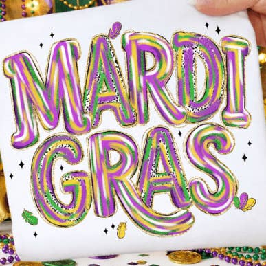 Brushstroke Mardi Gras tee for wholesale by The Muddy Magnolia Boutique