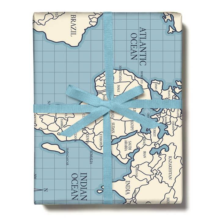 WORLD MAP Gift Wrap For Him, Her for wholesale by Central 23 Cards