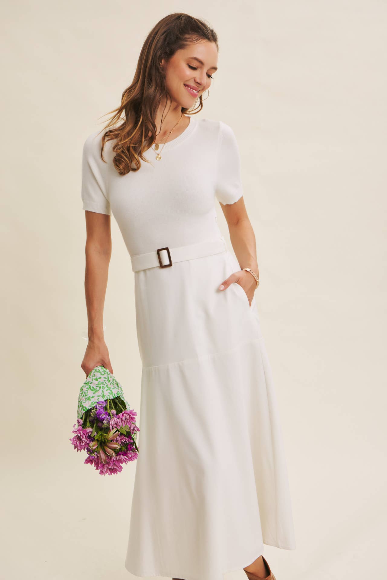 in february - Wholesale Dress - Women's - PHOTOGRAPHS LIKE A DREAM BELTED SWEATER TWOFER MIDI DRESS3