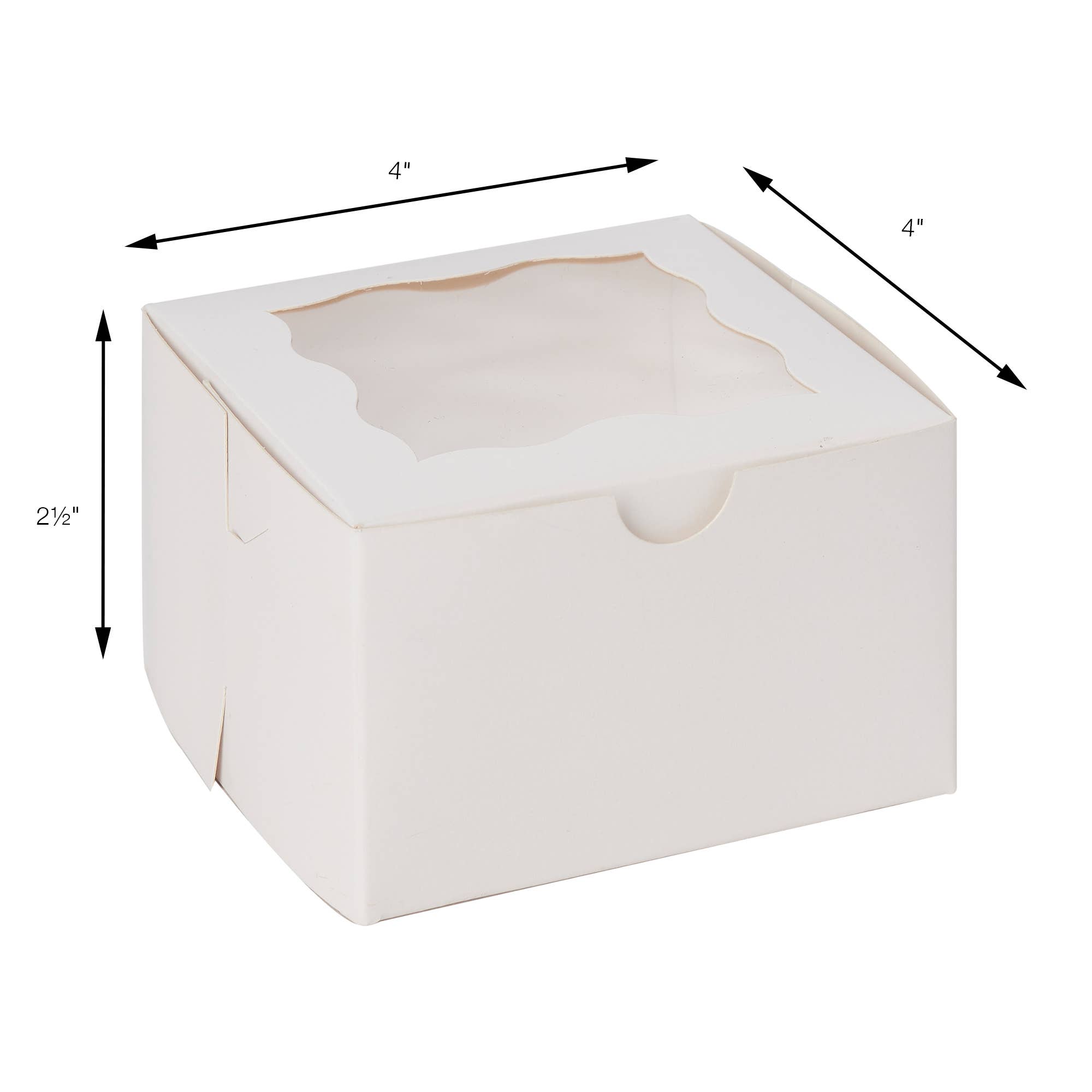 White Bakery Boxes with Window | 50 Pack 4"L x 4"W x 2.5"H for wholesale on Faire2