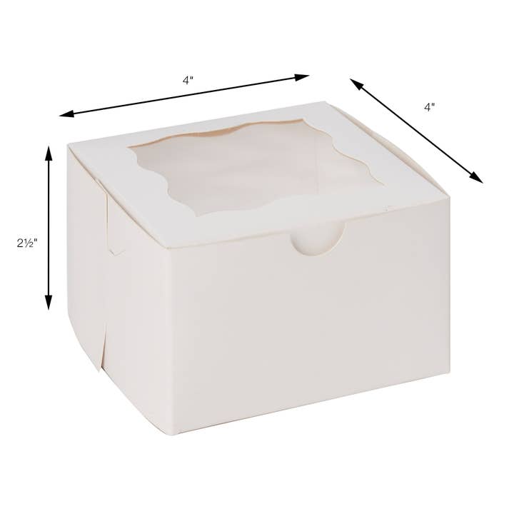 White Bakery Boxes with Window | 50 Pack 4"L x 4"W x 2.5"H for wholesale on Faire2