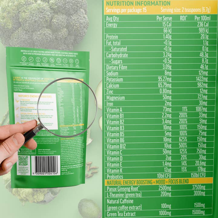 SAVVY BEVERAGES - Wholesale Protein/superfood powder - Superfood GREENS with Energising Nootropic Ingredients3