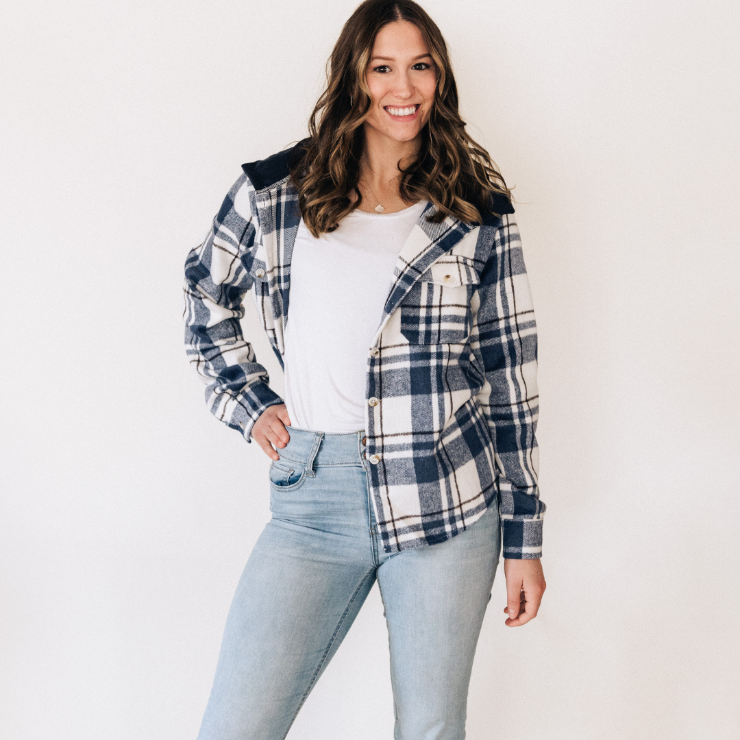 HAHA MAMA Clothing - Wholesale Hoodie - Women's - Navy Plaid Flannel - Hooded Adult2