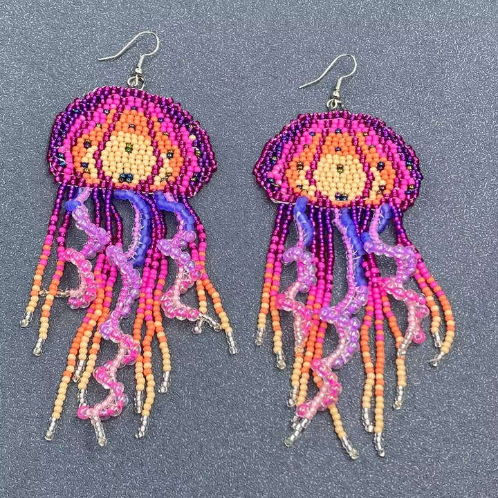 Mio Queena - Vendita all'ingrosso Orecchini pendenti - Orecchini pendenti con frange di perline colorate a forma di medusa - SB