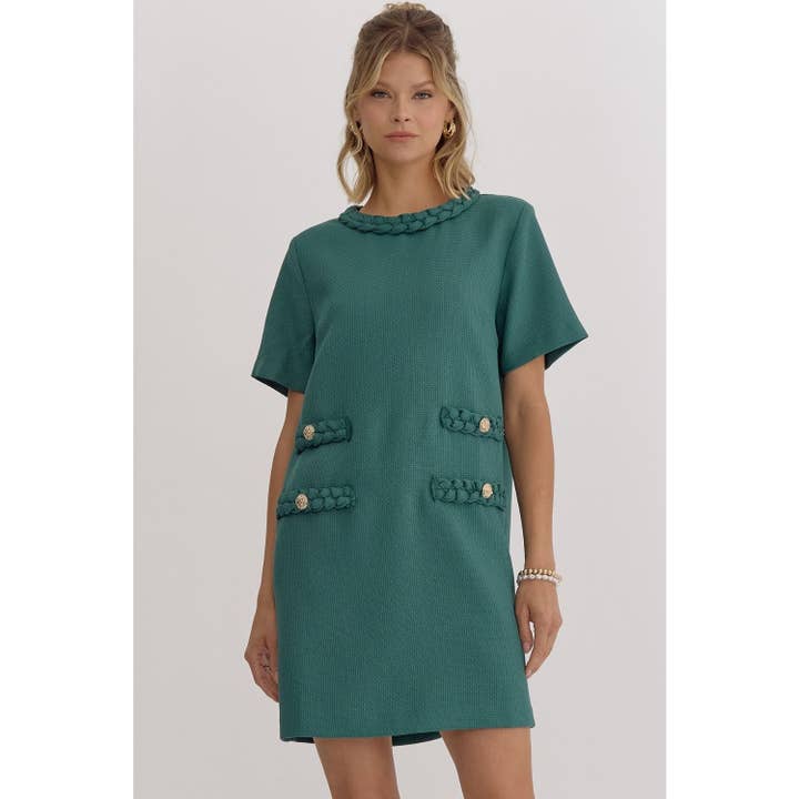 Mini-robe à col rond en tweed pour la vente par STYLE USA