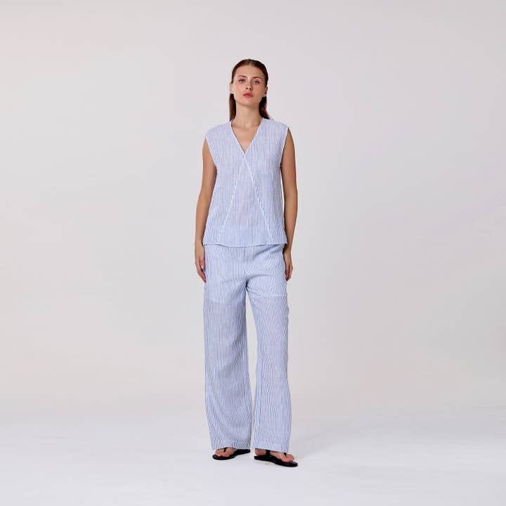 Top sem mangas em linho por atacado de Smart and Joy