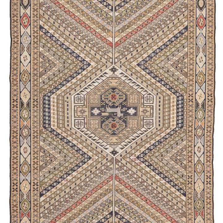 (128 cm x 196 cm) Vintage Neutrale Soumak Kilim Vloerkleed voor wholesale door Rugtolia