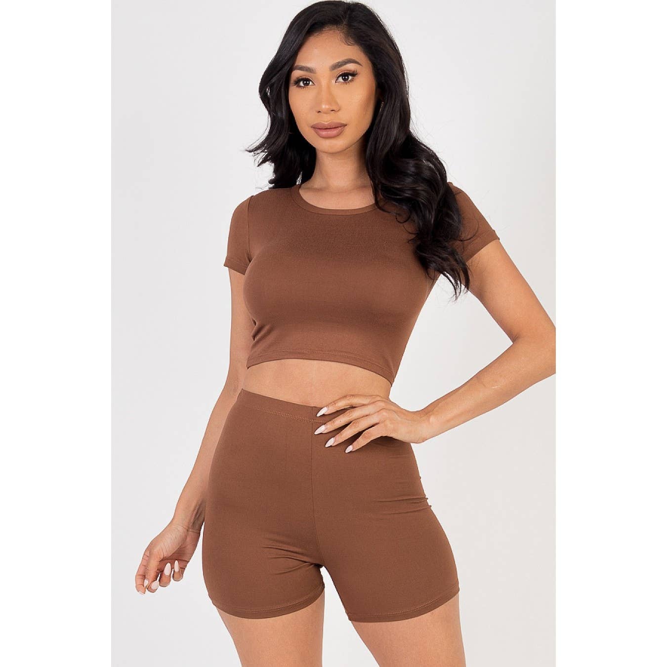 Timeless - Wholesale Lounge Set - Women's - Short Sleeve Crop Top and Shorts Set0