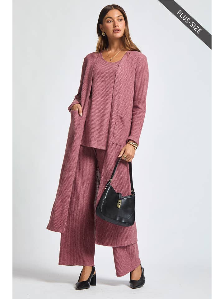 Dear Scarlett - Vente Ensemble de vêtements d'intérieur – femme - Débardeur thermique sans manches grande taille + Cardigan + Pantalon décontracté17