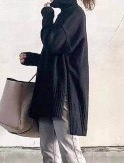 Masyal – Großhandel Tunika-Pullover – Damen – Grobstrick-Pullover mit hohem Kragen und Oversize-Passform1