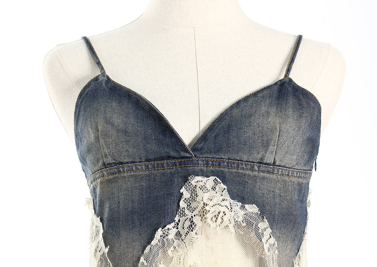 Sanyao Fashion - Wholesale Top & Short Set (NOT Loungewear) - Women's - M37 Lace-Stitched Denim Two-Piece with Suspender Shorts2