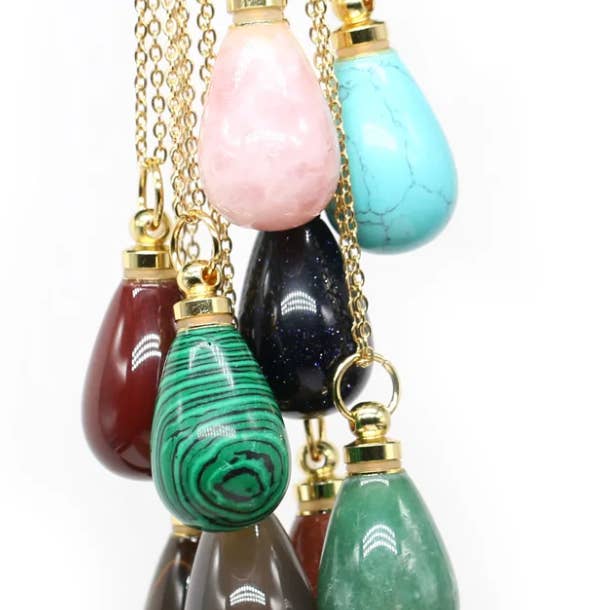 HoopLa - Wholesale Pendant/charm necklace - Gemstone Perfume Bottle Necklace- Oval12
