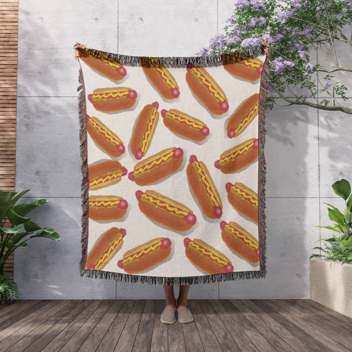 3dRose - Wholesale Throw Blanket - 3dRose, Print of Hot Dog And Bun Repeat Pattern, Blanket2