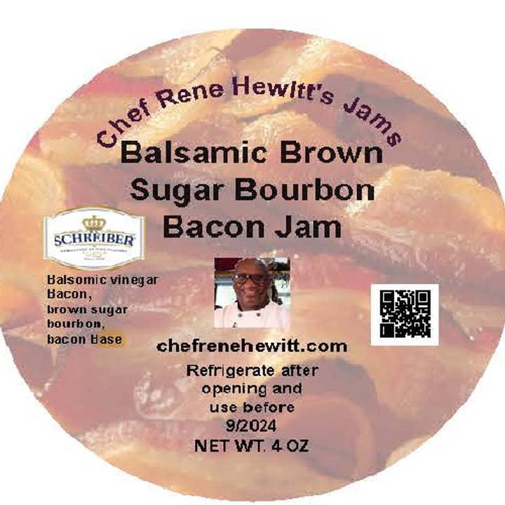 4 onças. Doce Balsâmico de Bacon Bourbon com Açúcar Mascavo. por atacado de Chef Rene Hewitt's Jams