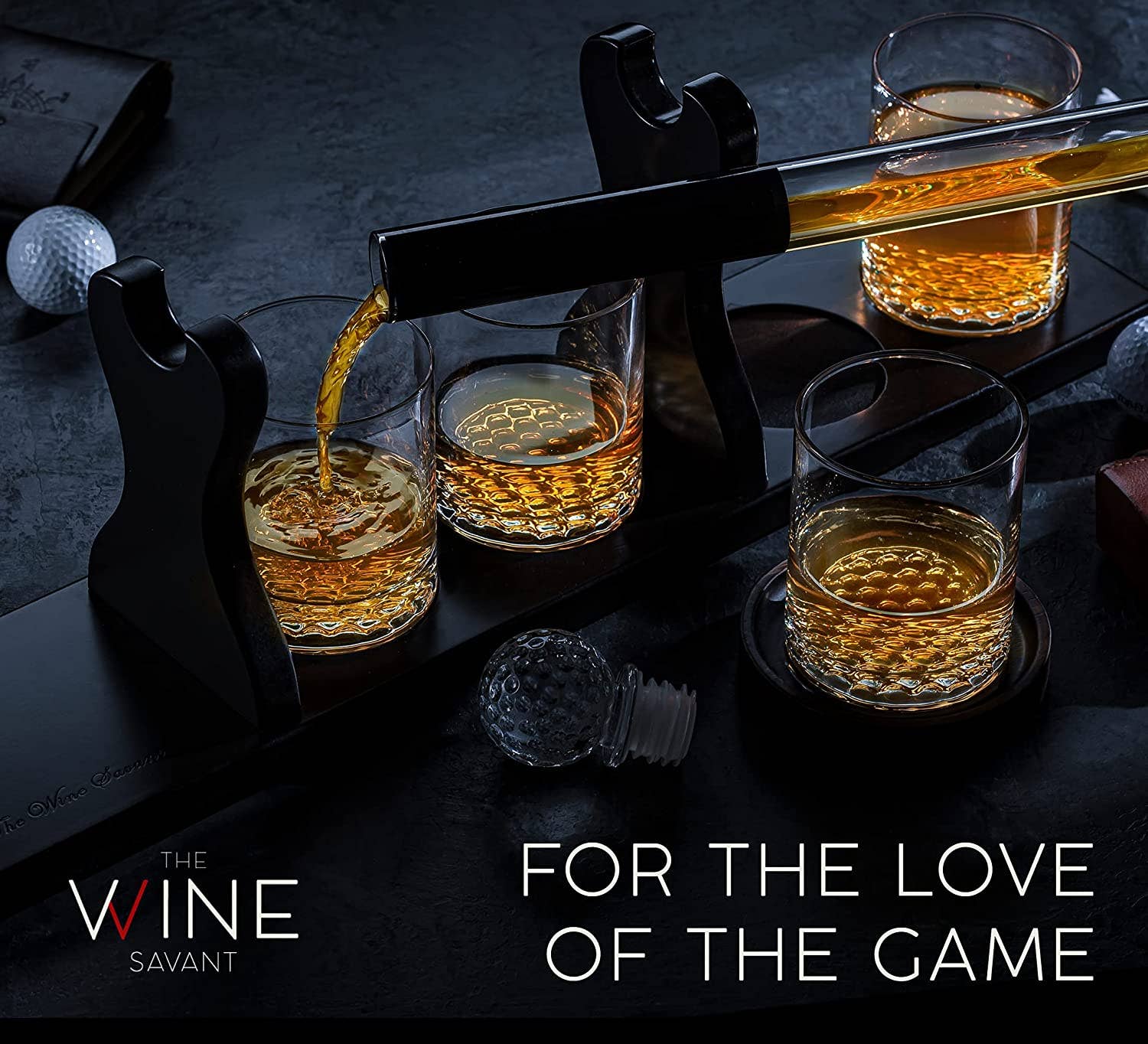 The Wine Savant /  Khen Glassware - Wholesale Cocktail/Liquor Glass - Golf Club Whiskey Decanter and 4 Liquor Glasses6