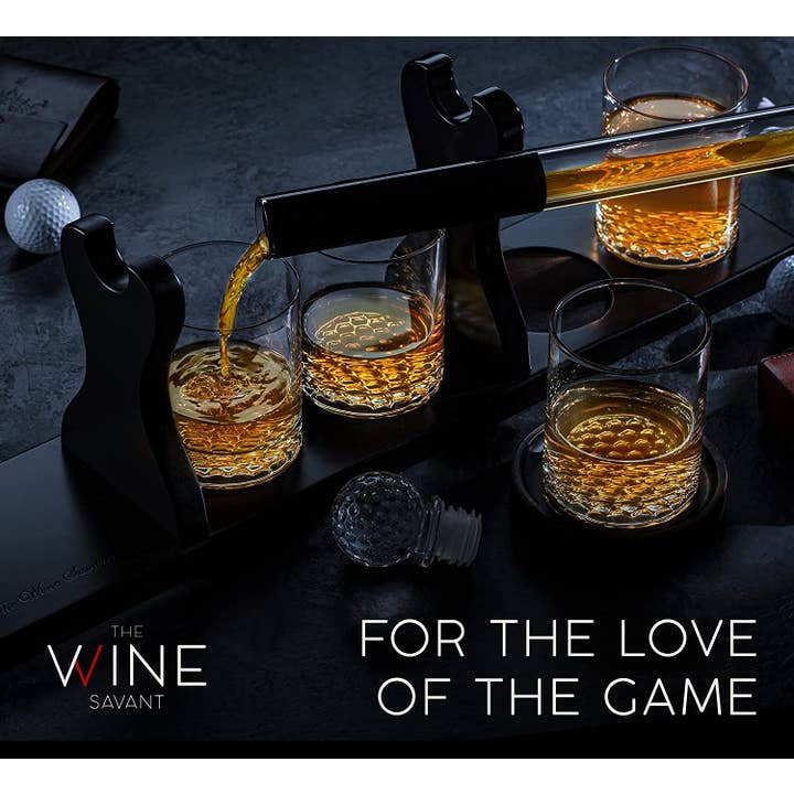 The Wine Savant / Khen Glassware - Wholesale Cocktail/Liquor Glass - Golf Club Whiskey Decanter and 4 Liquor Glasses6