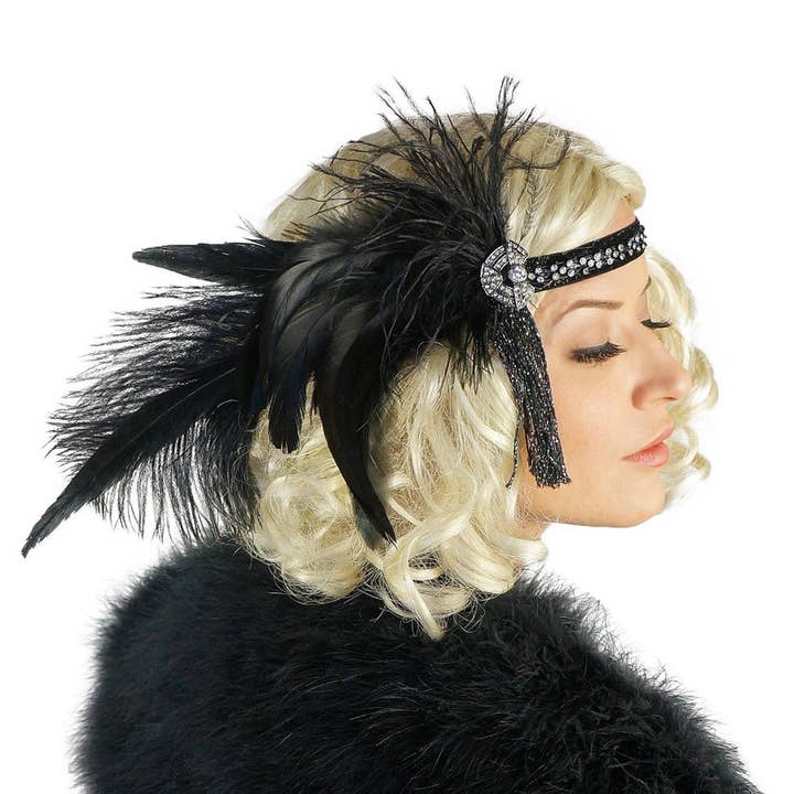 Zucker Feather Products - Wholesale Feathers - Art Deco Style Feather Headband - Black0