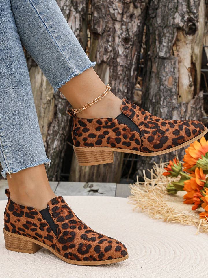 Kastanje Kastanjebrun Leopard Blokhæl Rund Tå Ankelstøvler for engroshandel på Faire4