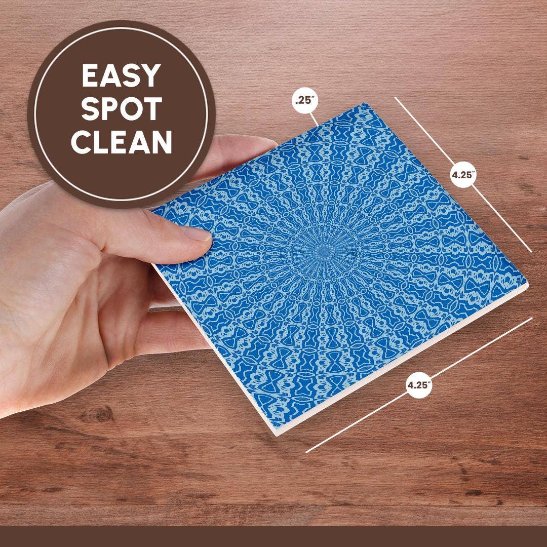 3dRose – wholesale Underlägg – 3dRose, Ett himmelsblått och puderblått duoton kalejdoskop mandalamönster, Glasunderlägg6