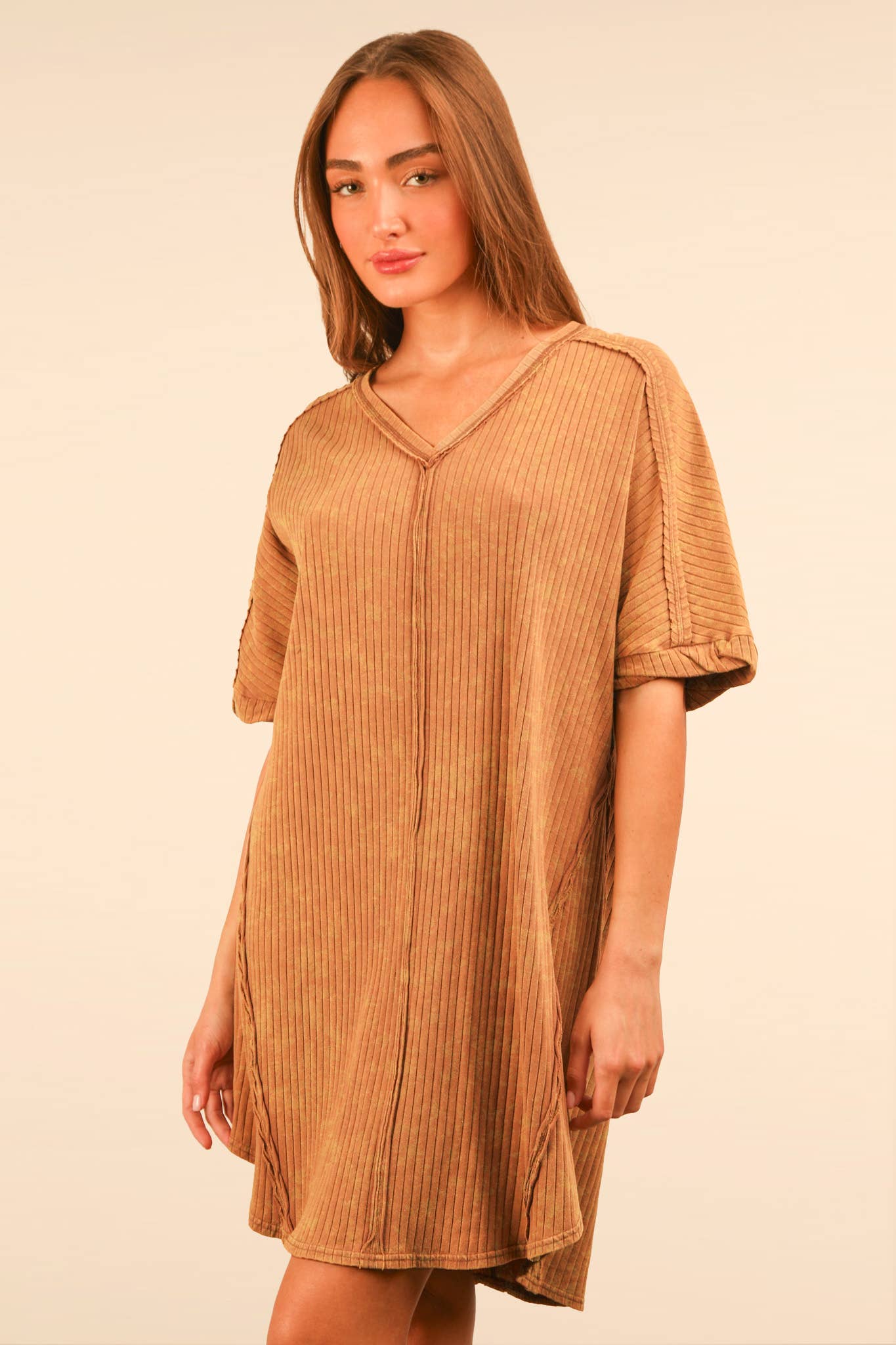 VERY J - Vente Robe – femme - Mini-robe droite en tricot côtelé délavé minéral ND3163620