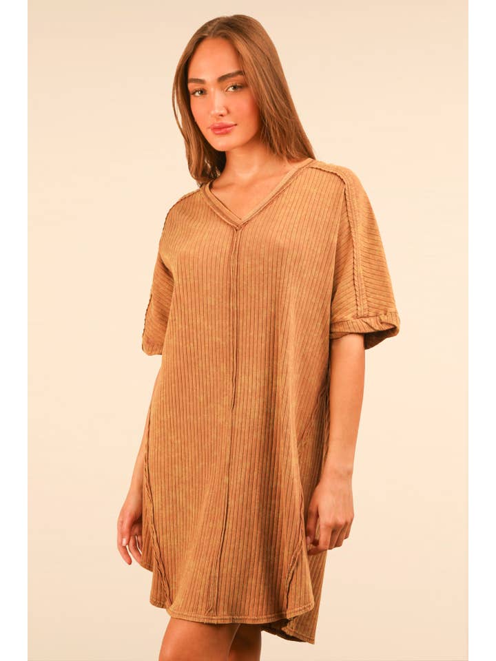 VERY J - Vente Robe – femme - Mini-robe droite en tricot côtelé délavé minéral ND3163620