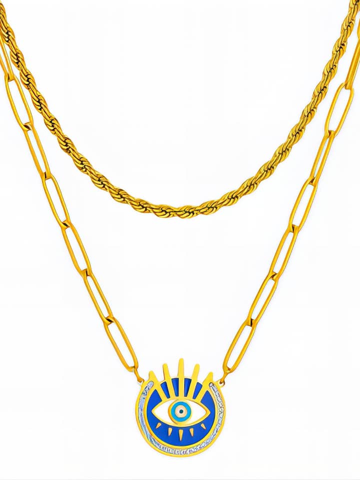 Aria Evil Eye Double-Chain Necklace for wholesale by MAVIS BY HERRERA