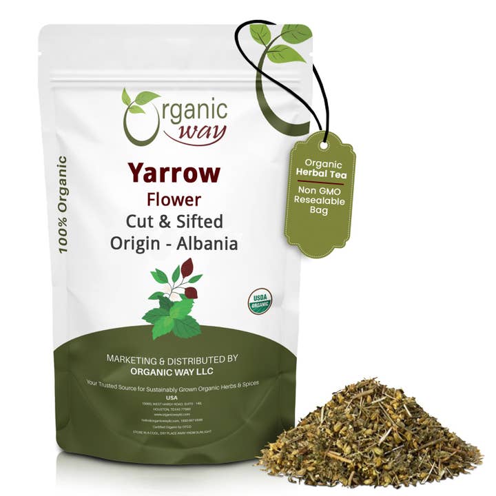 Duizendblad Bloem Gesneden & Gezeefd (Achillea millefolium) - Kruidenthee | Europees Wild-Oogst | Kosher & USDA Gecertificeerd | Veganistisch, Non-GMO & Glutenvrij | 100% Rauw uit Albanië voor wholesale door Organic Way LLC