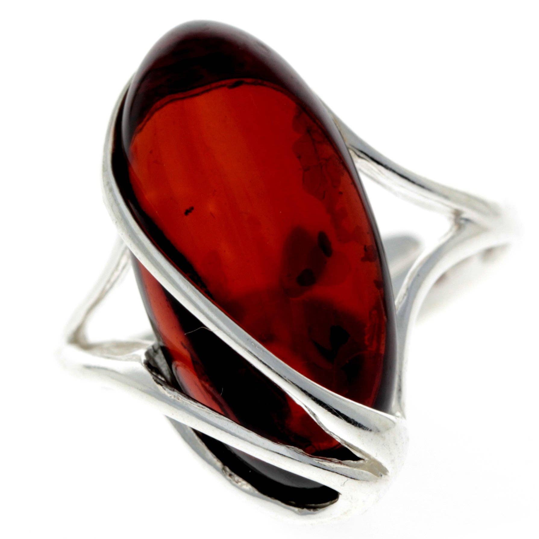 SilverAmber Jewellery - Wholesale Cocktail/Statement Ring - 925 Sterling Silver & Genuine Baltic Amber Adjustable Ring GL423A5