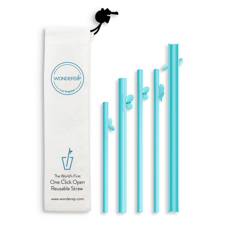 WonderSip One Click Open Reusable Straw - Teal for wholesale by WonderSip