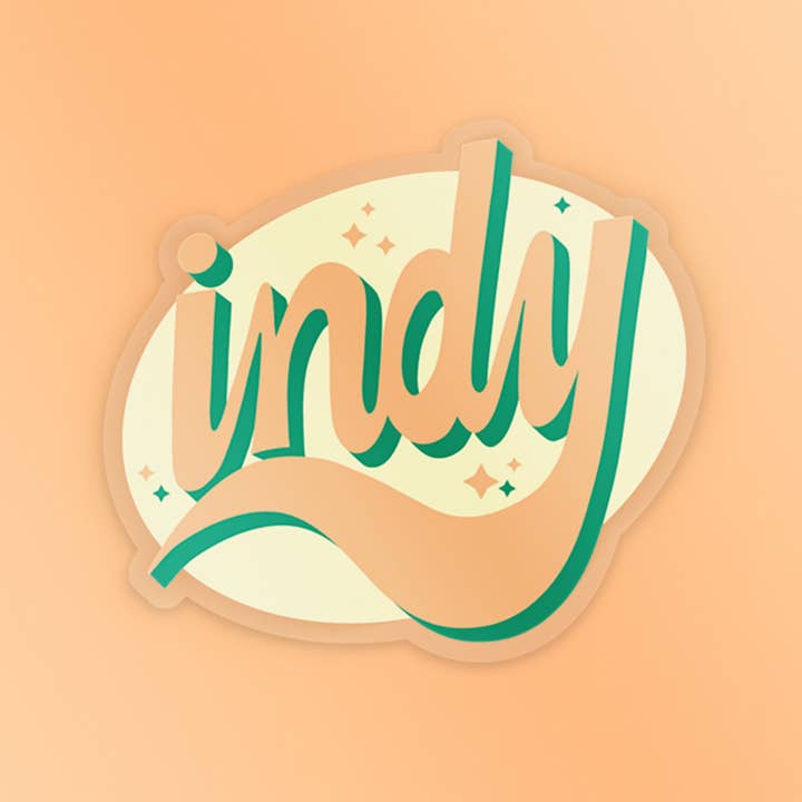 Bolts and Stars - Wholesale Sticker - Yellow Indy Hand-Lettered Sticker3