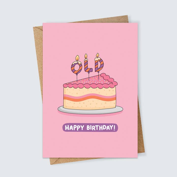 OLD Birthday Cake Card for wholesale by Inky in the Wild