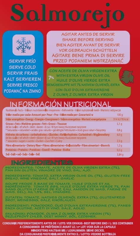 VillaOlivo - Vendita all'ingrosso Zuppe - Villaolivo - Salmorejo con pane senza glutine 1 L3