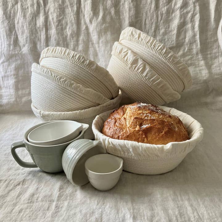 Dough Proofing Rope Bowl with Cloth Liner - 8 inch for wholesale by Artwork by Sandra Naufal