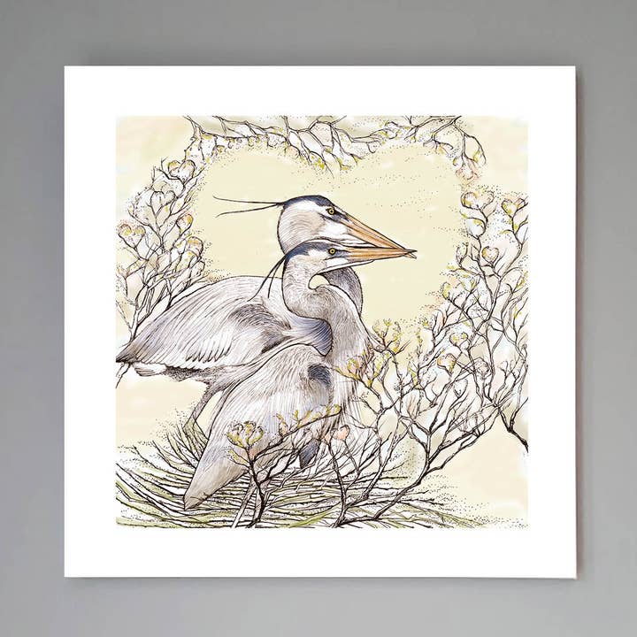 Stampa artistica «Due aironi nel nido» per la vendita all'ingrosso da parte di Fay's Studio