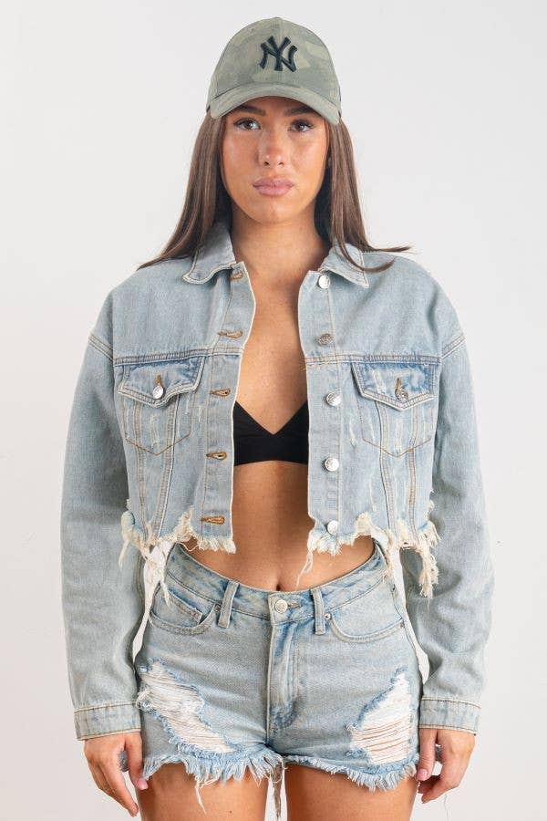Trio Urban - Wholesale Denim Jacket - Women's - Rock and Roll Crop Denim Jacket7