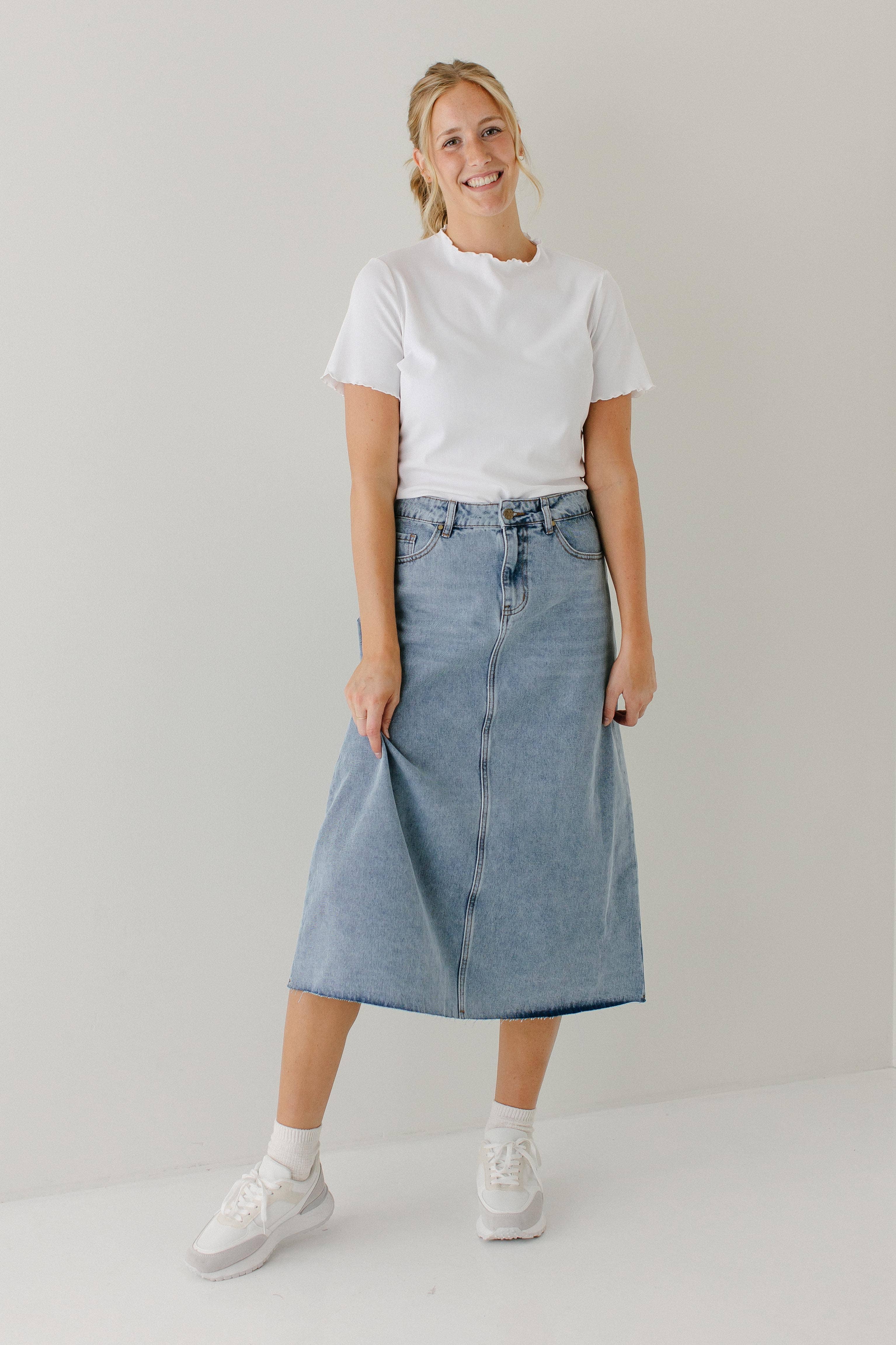 The Main Street Exchange - Wholesale Rok - Dames - 'Brooke' A-lijn denim midirok10
