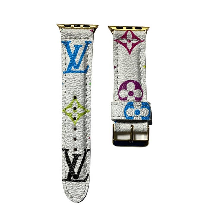 Upcycled Louis Vuitton Apple Watch Band Multi Color White for wholesale by ANAGHE ATELIER