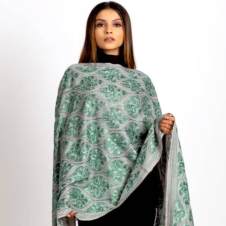 Silver Aqua Surani Embroidered Shawl for wholesale on Faire3