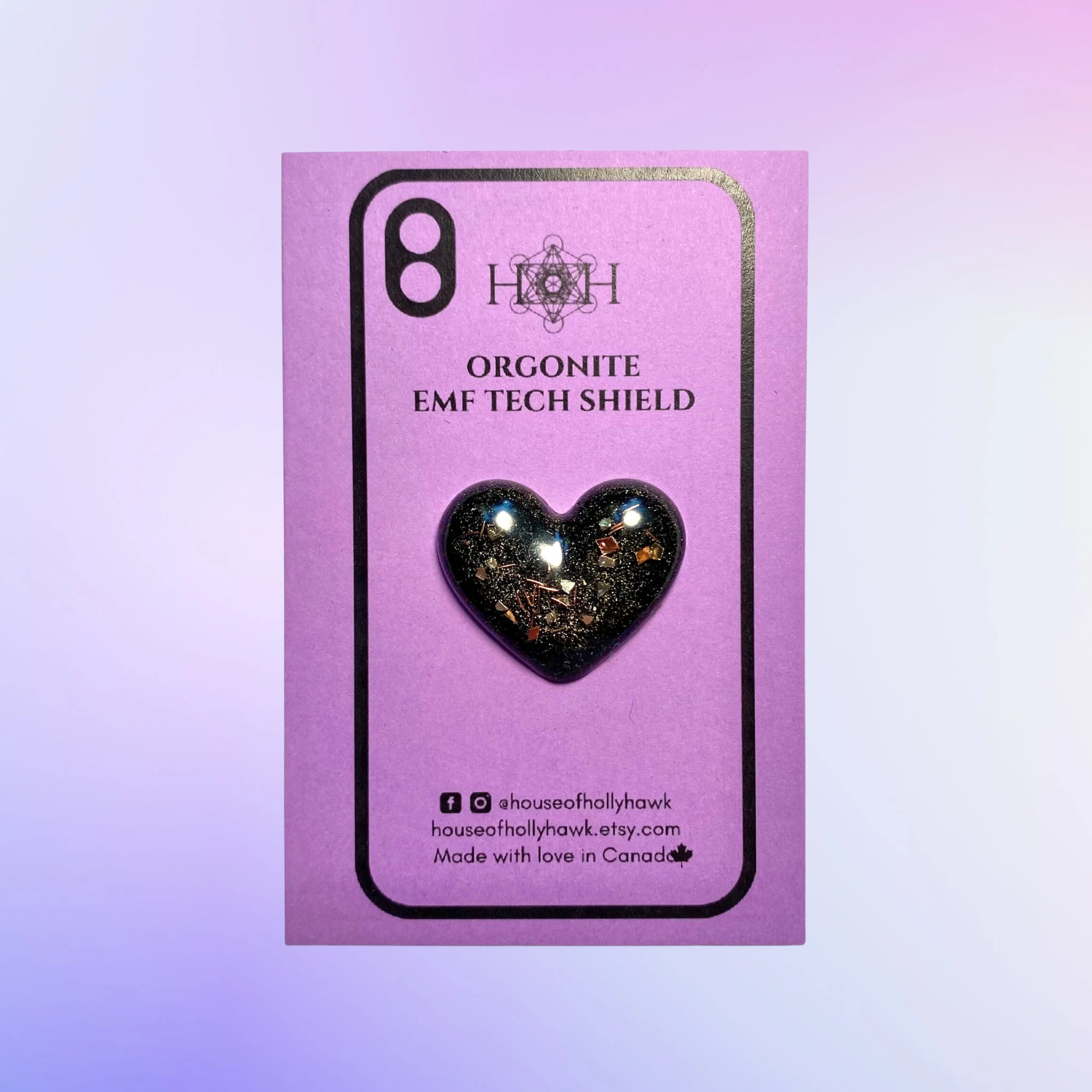 House of Hollyhawk - Wholesale Phone & Laptop Stickers - Heart Orgonite EMF Shield - EMF Protection for Tech Devices4