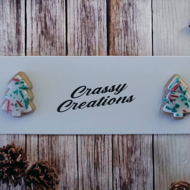 Festive Polymer Clay Christmas Cookie Stud Earrings for wholesale by Crassy Creations