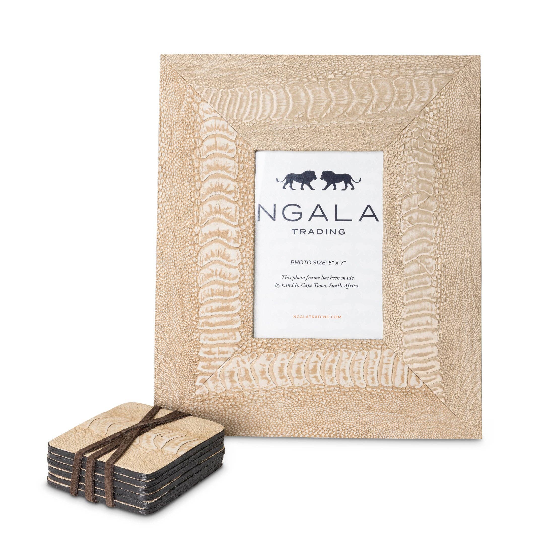 Ngala Trading – wholesale Coasters – Ostrich Shin Coasters w/ Tie (s/6) - Stone Washed2