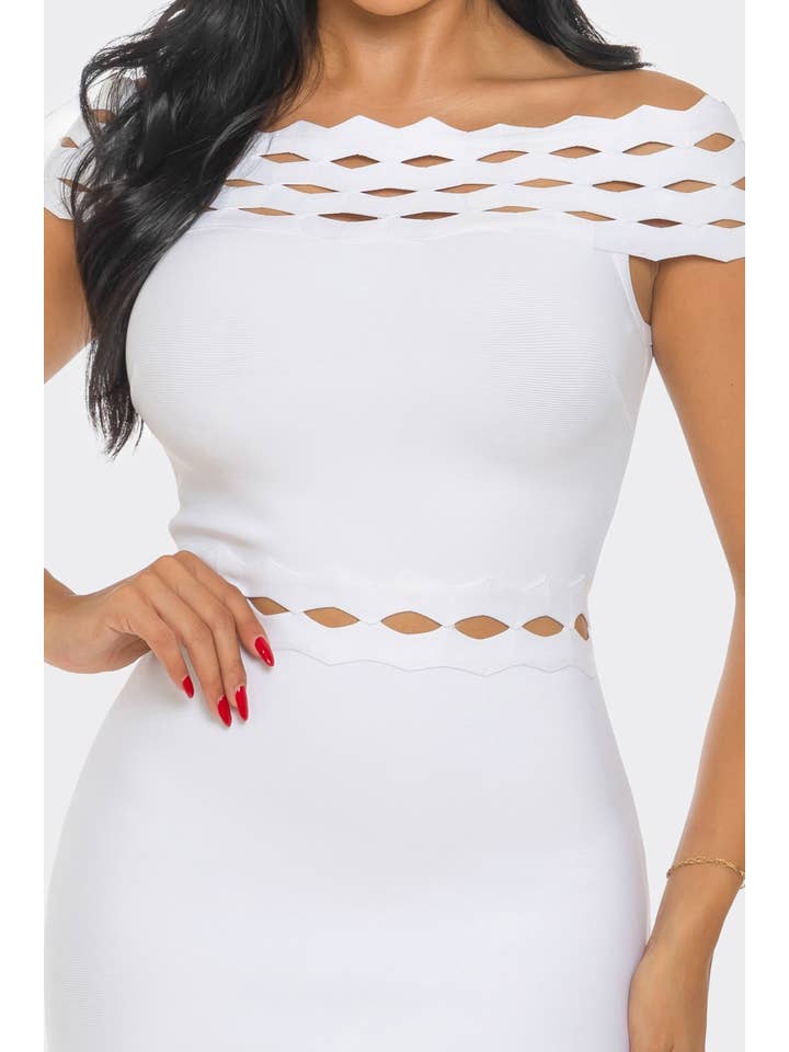 Athina Collection - Wholesale Dress - Women's - Off-Shoulder Cutout Midi Bandage Dress