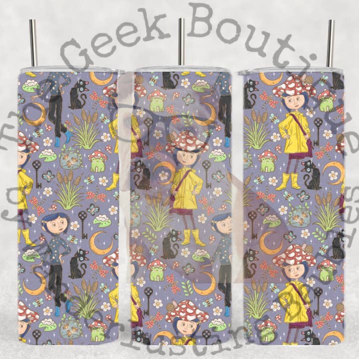 Gobelet Coraline Button Girl violet pour film d'horreur d'Halloween pour la vente par The Geek Boutique