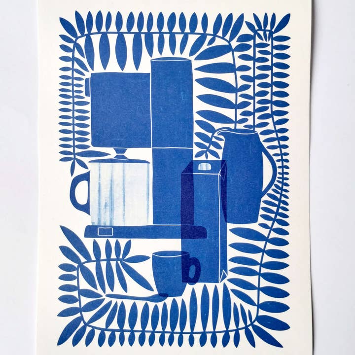 Coffee In Cobalt | A4 Art Print for wholesale by Lucky Alice