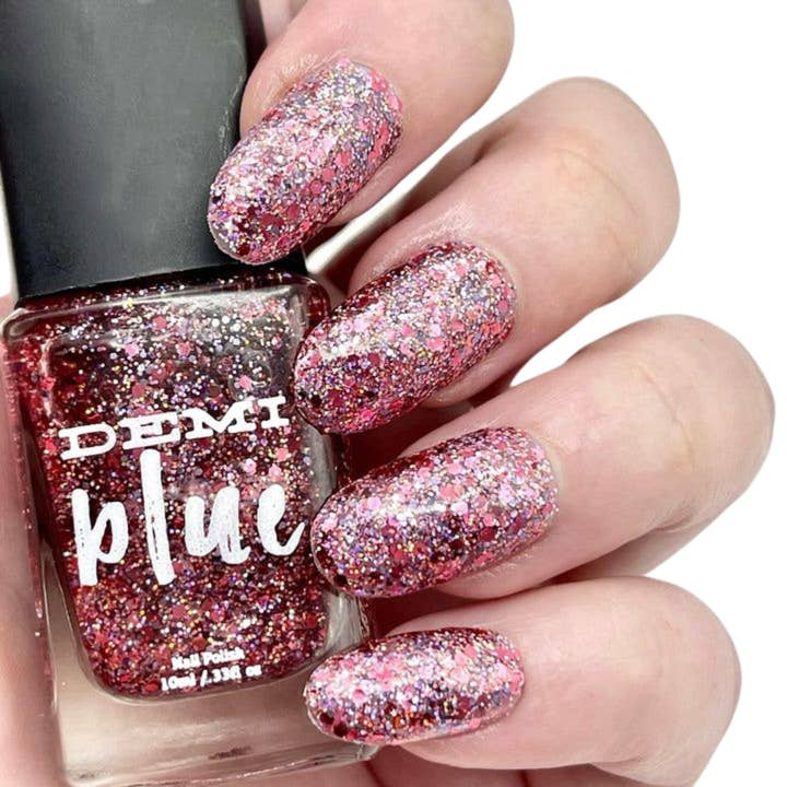 Hot Rocs – Red Shimmer Glitter Vegan Nail Polish for wholesale by DEMIblue Clean and Vegan Nail Polish