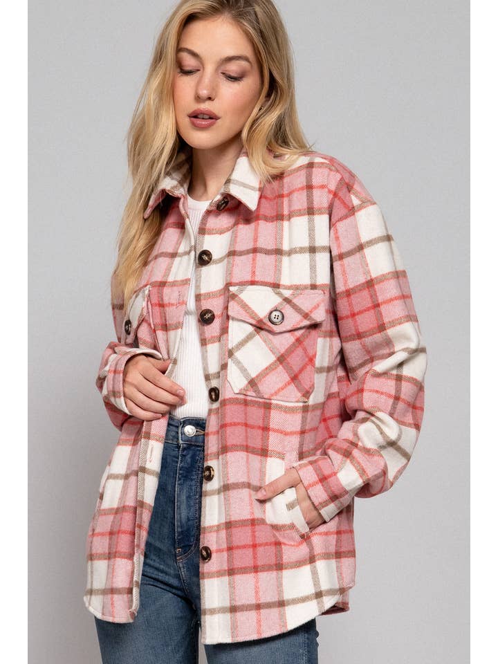 42POPS – Großhandel Hemdjacke/Shacket – Damen – ...WOLL-MISCHGEWEBE KAROJACKE MIT SEITENTASCHE2