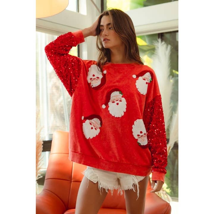 IVE - Wholesale Sweatshirt - Women's - Velvet Sequin Beard Santa Christmas Pullover11