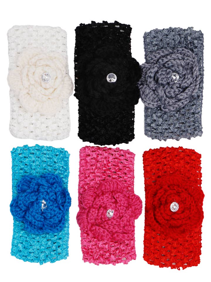 Kids Peony Yarn Crochet Mesh Elastic Head Band for wholesale by Cap Zone