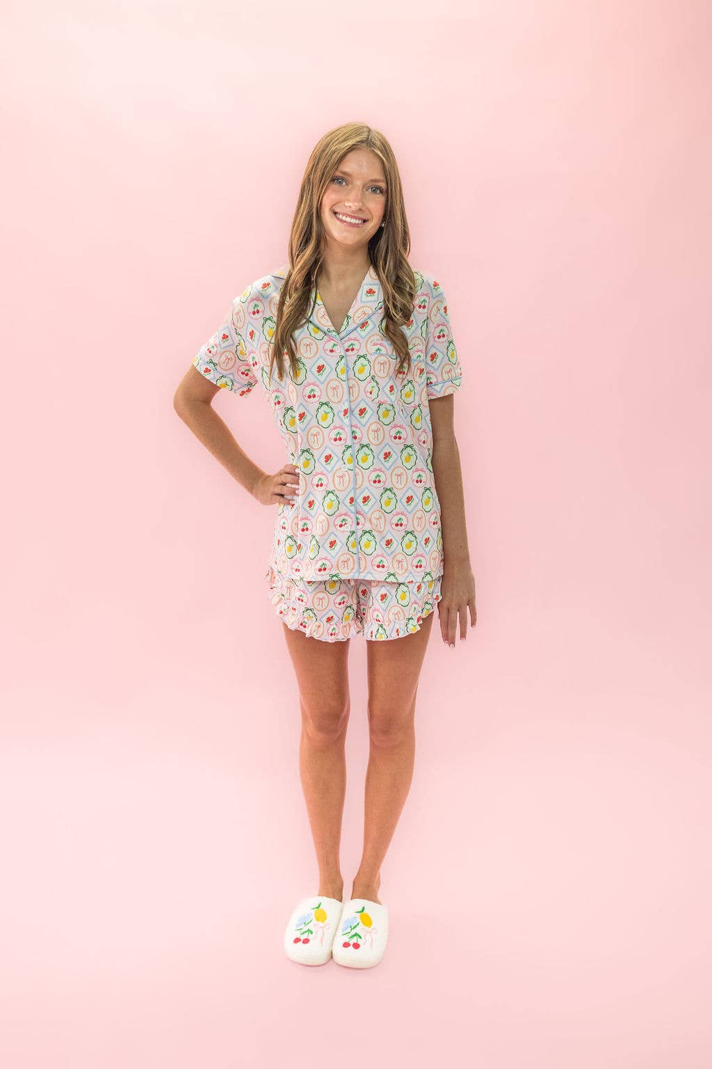 Rock Paper Scissors - Wholesale Sleepwear Set - Women's - Fruit Cocktail Ruffle Hem Shorts Pajama Set4