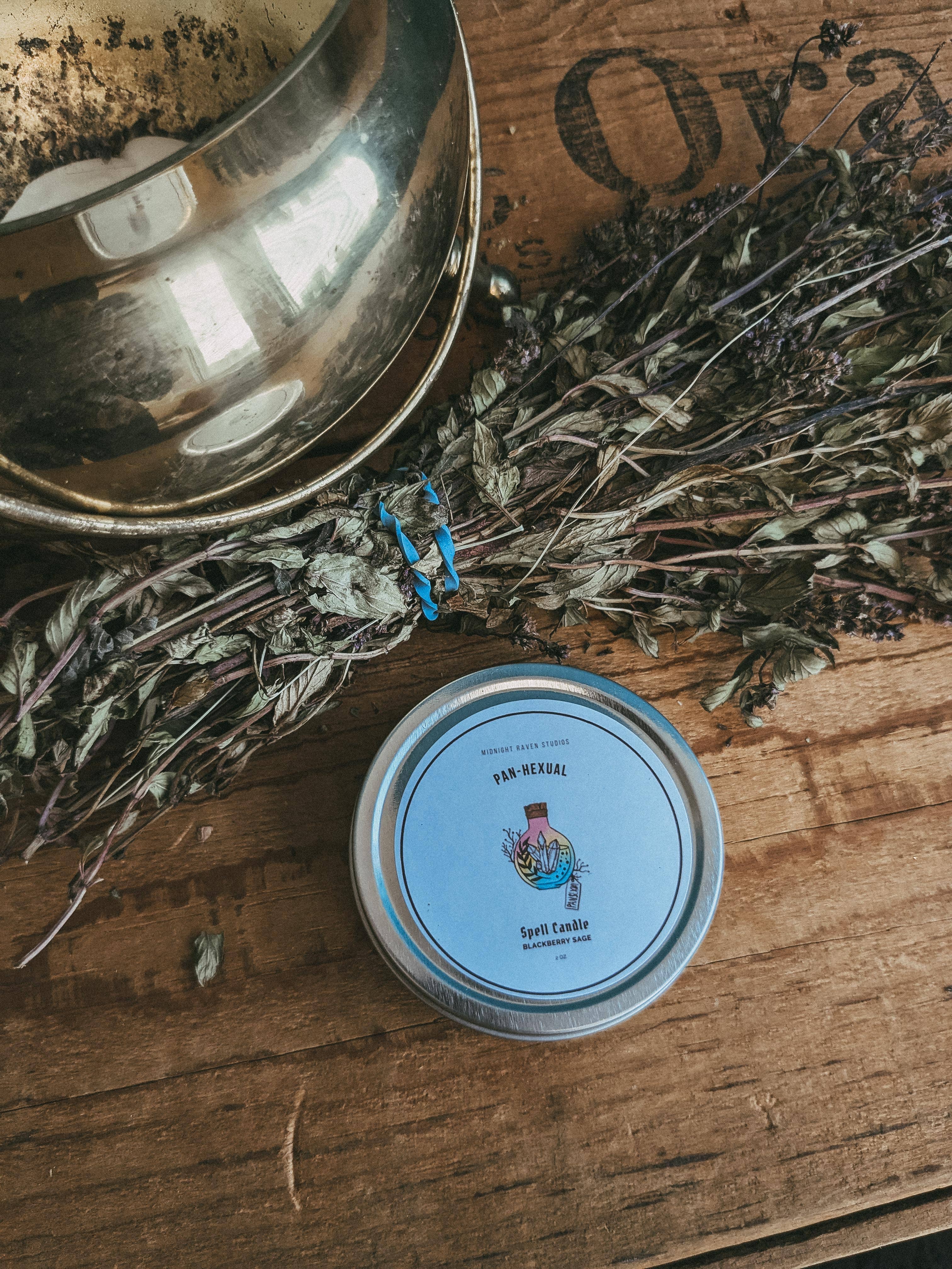 Midnight Raven Studios - Venta al por mayor Vela aromática de viaje - Vela de viaje con hechizos de lata Pans-Hexual, bandera del orgullo pansexual1